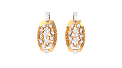 Almond Grid Drop Earrings In Yellow Gold - 0.27 Ct Round Cut Diamonds