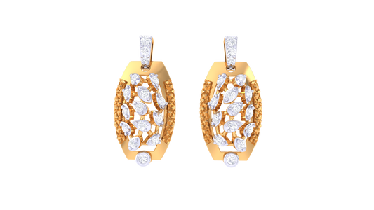 Almond Grid Drop Earrings In Yellow Gold - 0.27 Ct Round Cut Diamonds