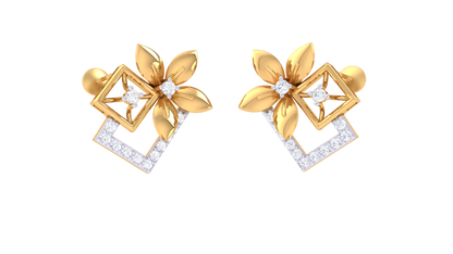 Duet Flora Frame Earrings In Yellow Gold - 0.26 Ct Sparkling Round Cut Dimonds