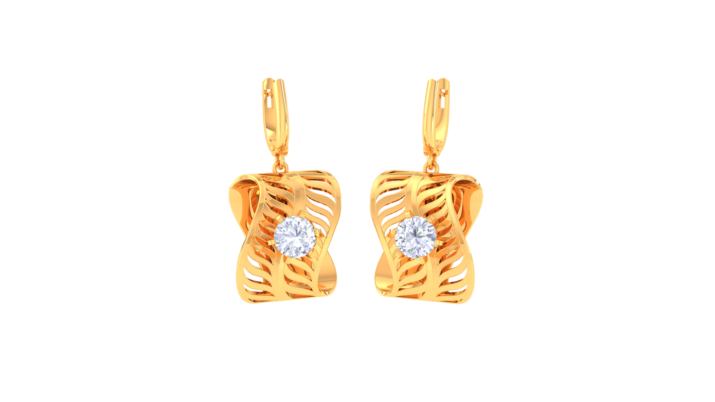 Twisted Leaf Gold Hoop Earrings - 0.64 Ct Sparkling Diamond Accents