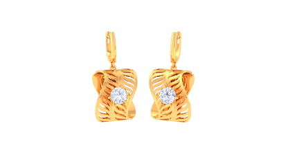 Twisted Leaf Gold Hoop Earrings - 0.64 Ct Sparkling Diamond Accents