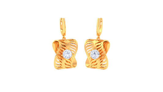 Twisted Leaf Gold Hoop Earrings - 0.64 Ct Sparkling Diamond Accents