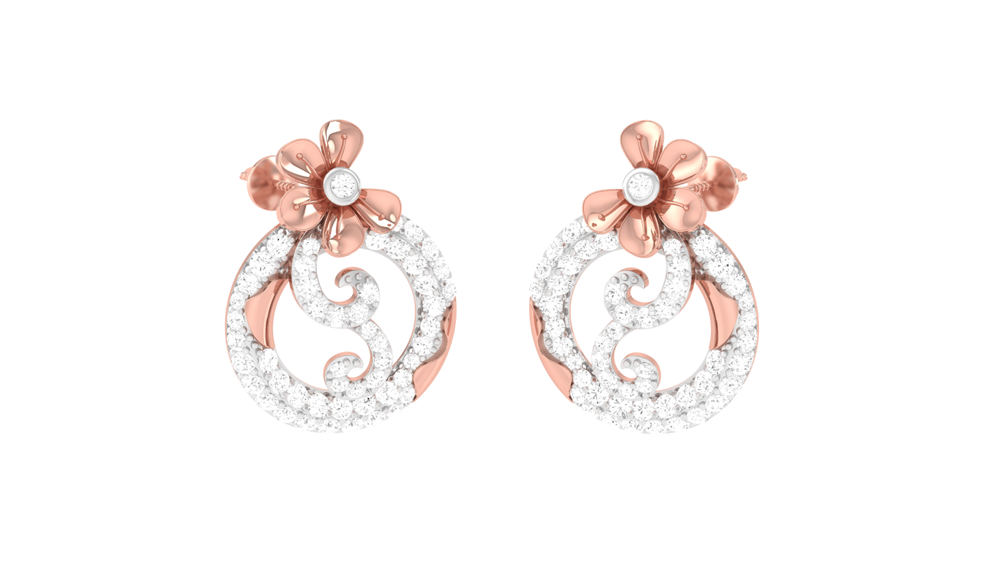 Lumine Filigree Stud Yellow Gold Erarrings - 0.84 Ct Round Cut Diamonds Sparkle