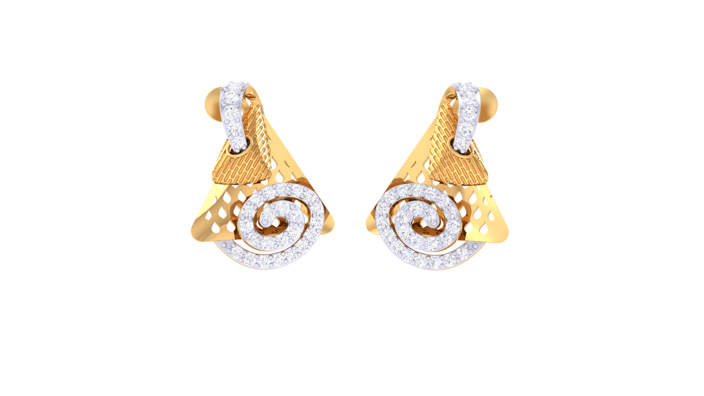 Spiral Crest Stud Earrings In Gold - 0.42 Ct Sparking Diamonds