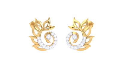 Swirls Leaf Stud Earrings In Gold – 0.25 Ct Brilliant Cut Diamonds