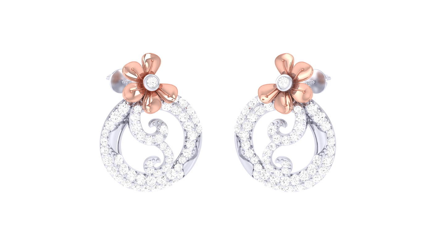 Lumine Filigree Stud Yellow Gold Erarrings - 0.84 Ct Round Cut Diamonds Sparkle