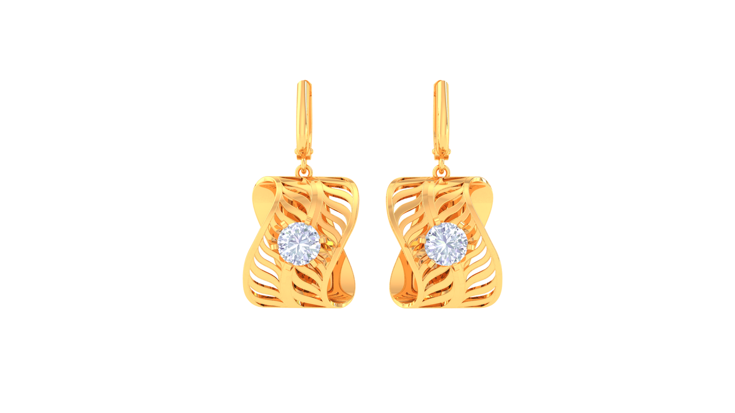 Twisted Leaf Gold Hoop Earrings - 0.64 Ct Sparkling Diamond Accents