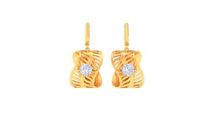 Twisted Leaf Gold Hoop Earrings - 0.64 Ct Sparkling Diamond Accents