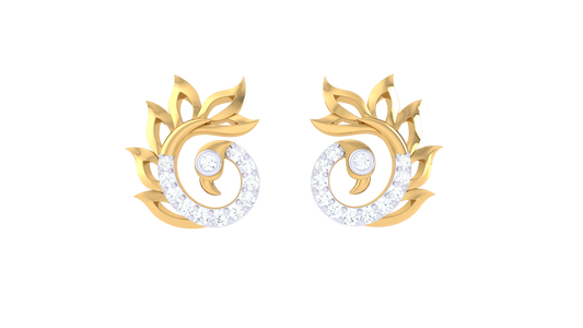 Swirls Leaf Stud Earrings In Gold – 0.25 Ct Brilliant Cut Diamonds