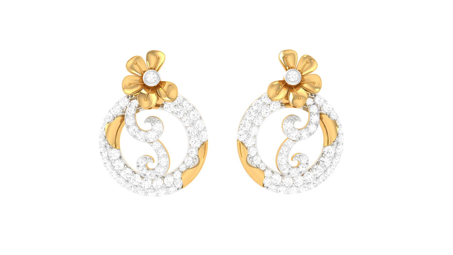 Lumine Filigree Stud Yellow Gold Erarrings - 0.84 Ct Round Cut Diamonds Sparkle