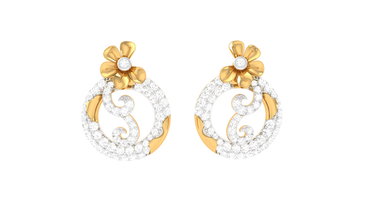 Lumine Filigree Stud Yellow Gold Erarrings - 0.84 Ct Round Cut Diamonds Sparkle