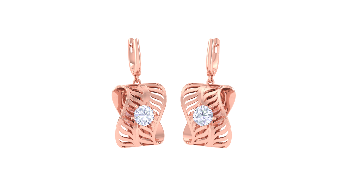 Twisted Leaf Gold Hoop Earrings - 0.64 Ct Sparkling Diamond Accents