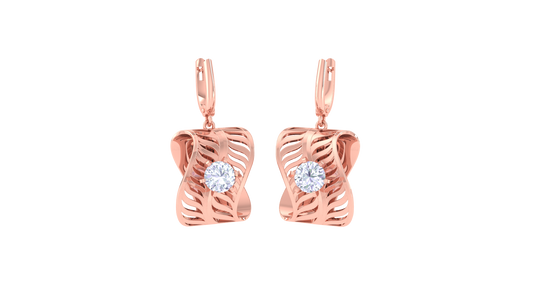 Twisted Leaf Gold Hoop Earrings - 0.64 Ct Sparkling Diamond Accents