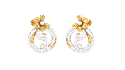 Lumine Filigree Stud Yellow Gold Erarrings - 0.84 Ct Round Cut Diamonds Sparkle