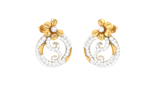 Lumine Filigree Stud Yellow Gold Erarrings - 0.84 Ct Round Cut Diamonds Sparkle