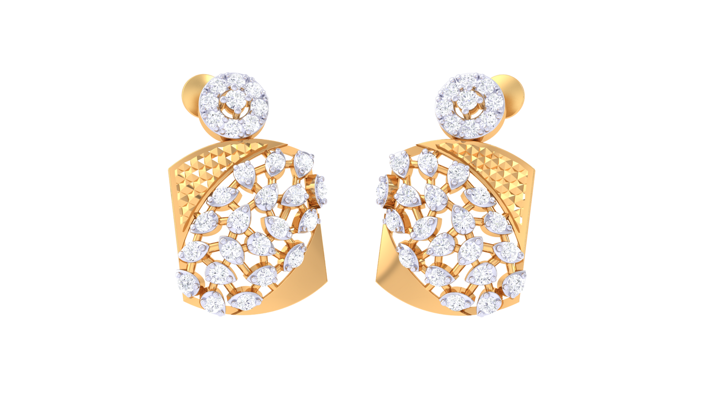 Geometric Glamour Stud Earrings In Yellow Gold - 0.46 Ct Round Diamonds