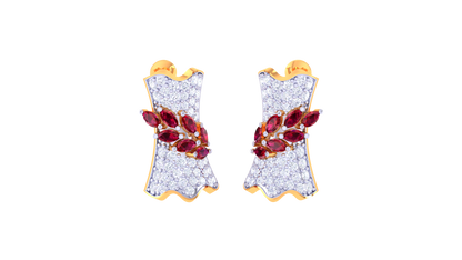 Ruby Leaf Cluster Stud Earrings In Gold - 1.19 Ct Brilliant Diamonds