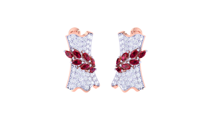 Ruby Leaf Cluster Stud Earrings In Gold - 1.19 Ct Brilliant Diamonds