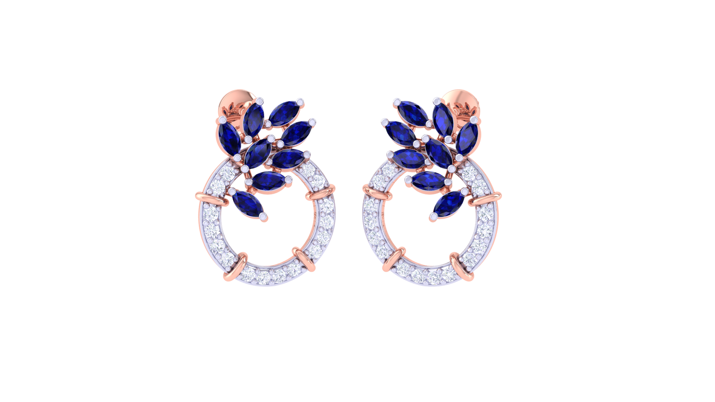 Sapphire Leaf Cluster Stud Earrings In Gold - 0.61 Ct Dazzling Diamonds