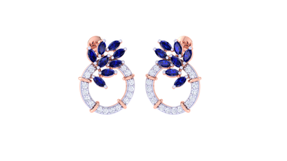 Sapphire Leaf Cluster Stud Earrings In Gold - 0.61 Ct Dazzling Diamonds
