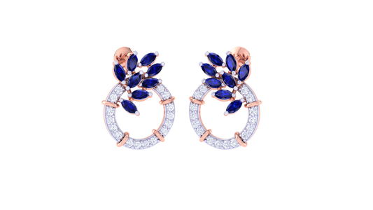 Sapphire Leaf Cluster Stud Earrings In Gold - 0.61 Ct Dazzling Diamonds