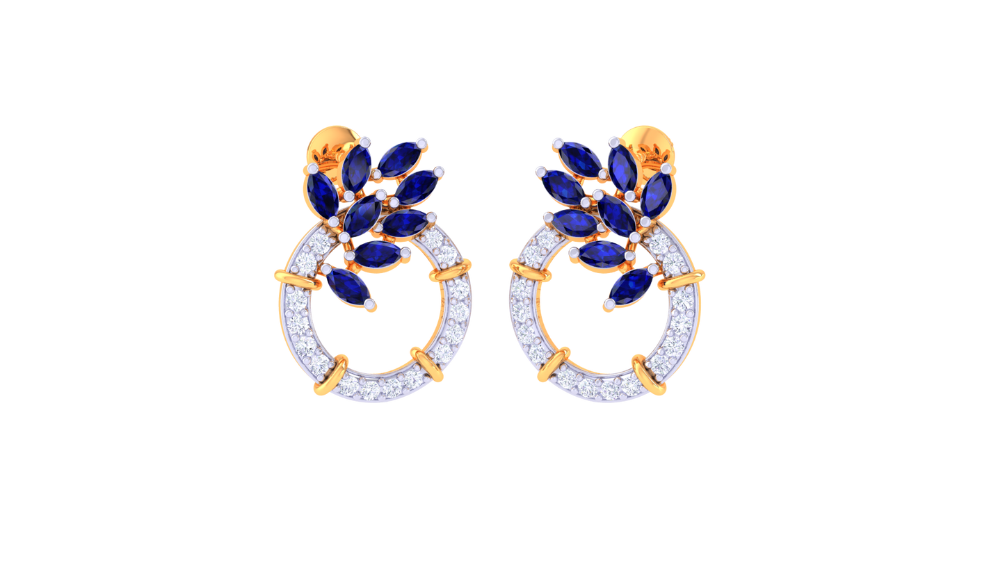 Sapphire Leaf Cluster Stud Earrings In Gold - 0.61 Ct Dazzling Diamonds