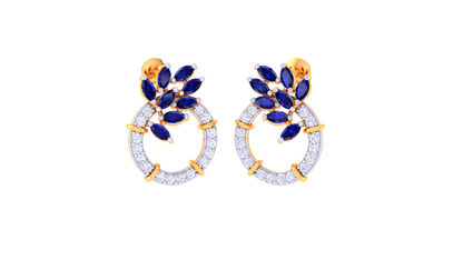 Sapphire Leaf Cluster Stud Earrings In Gold - 0.61 Ct Dazzling Diamonds