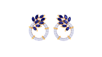 Sapphire Leaf Cluster Stud Earrings In Gold - 0.61 Ct Dazzling Diamonds