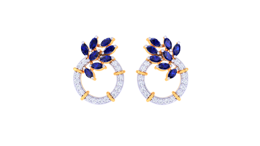 Sapphire Leaf Cluster Stud Earrings In Gold - 0.61 Ct Dazzling Diamonds
