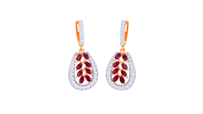 Ruby Teardrop Earrings In Gold With Leaf Motif - 1.06 Ct Diamonds
