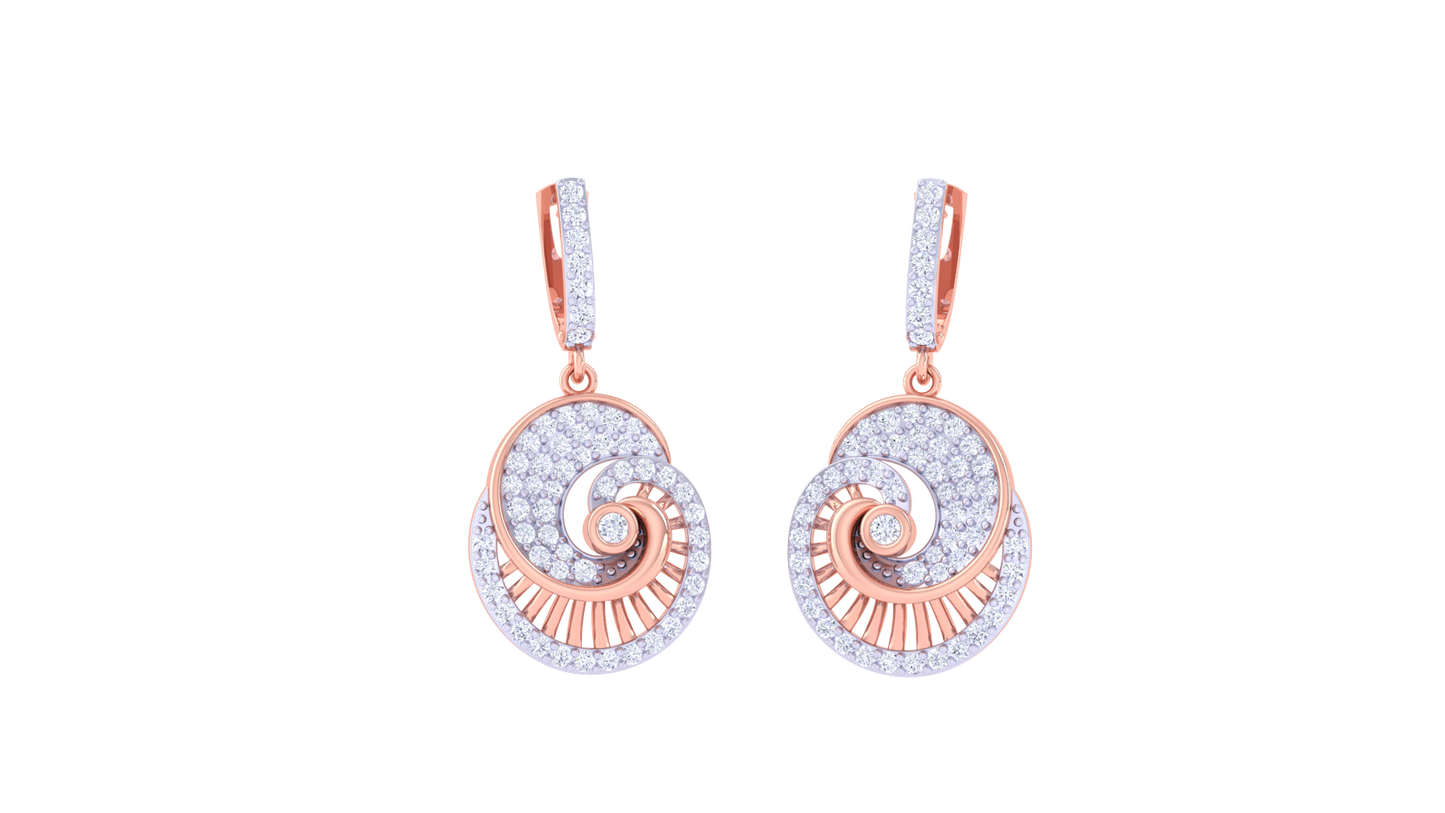 Spiral Hoop Earrings In Dual-Tone Gold Nautilus Design - 0.96 Ct Diamonds