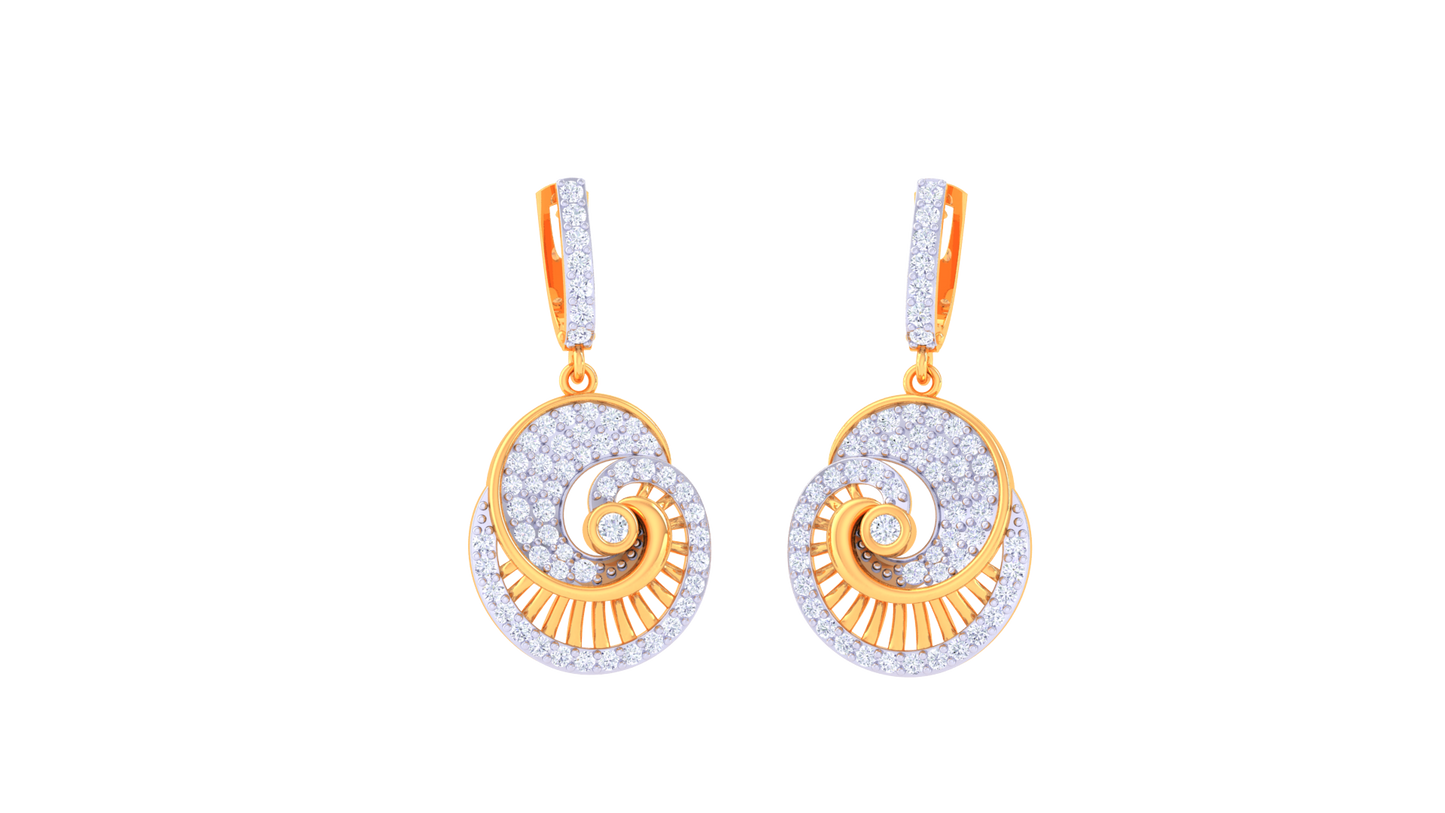 Spiral Hoop Earrings In Dual-Tone Gold Nautilus Design - 0.96 Ct Diamonds