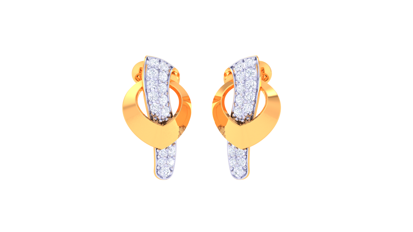 Modern Twist Golden Stud Earrings - 0.35 Ct Brilliant Diamonds