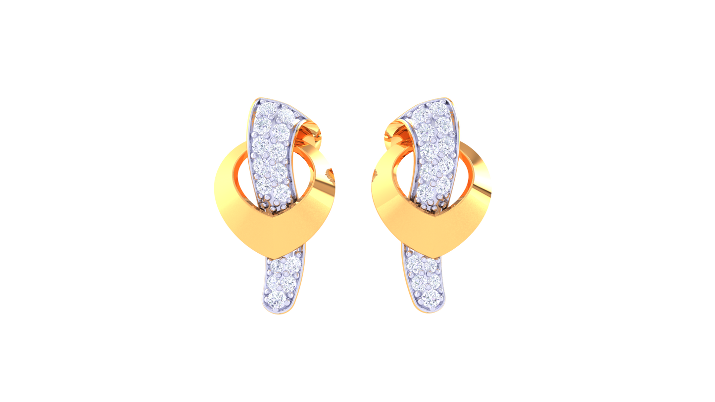 Modern Twist Golden Stud Earrings - 0.35 Ct Brilliant Diamonds