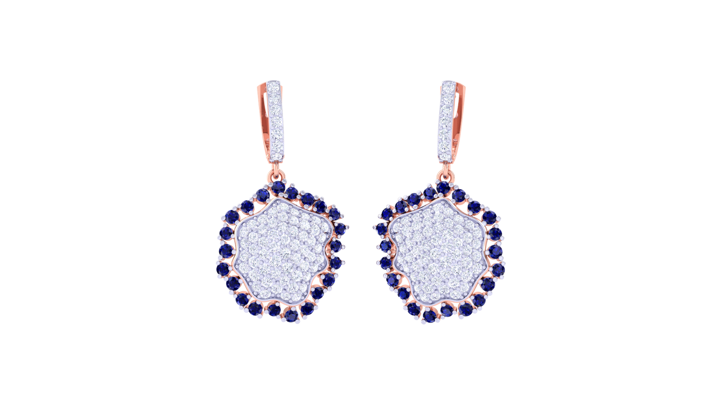Sapphire Scalloped Earrings In Gold With Artistic Contour - 1.69 Ct Diamonds