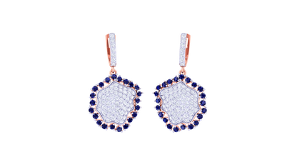 Sapphire Scalloped Earrings In Gold With Artistic Contour - 1.69 Ct Diamonds