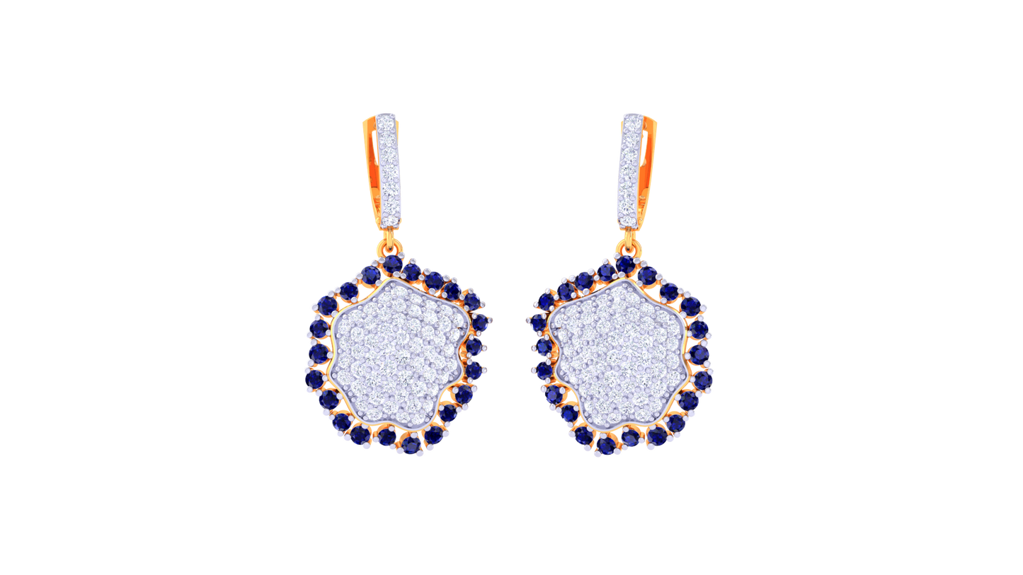 Sapphire Scalloped Earrings In Gold With Artistic Contour - 1.69 Ct Diamonds