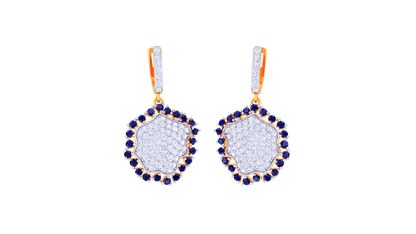 Sapphire Scalloped Earrings In Gold With Artistic Contour - 1.69 Ct Diamonds