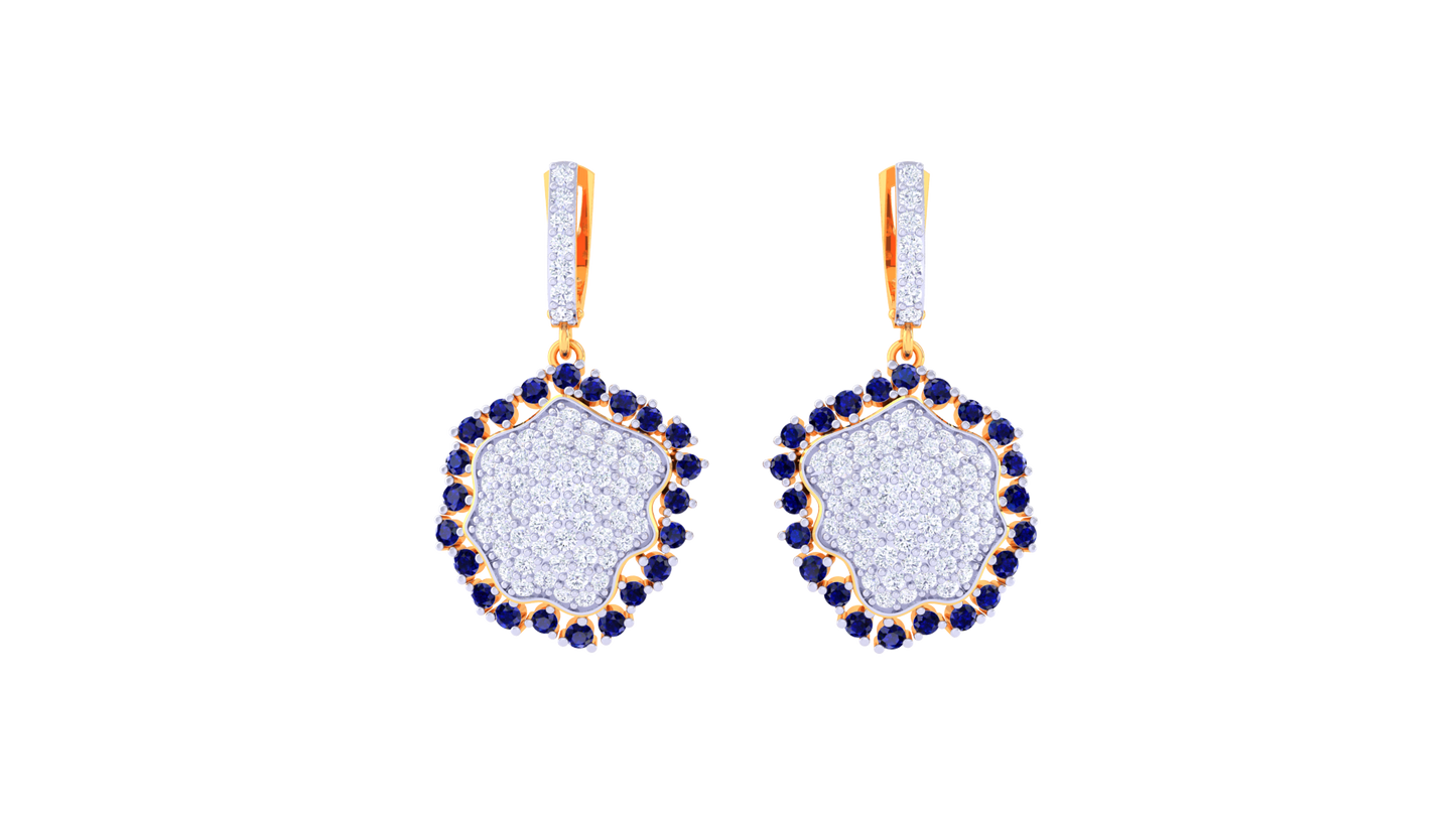 Sapphire Scalloped Earrings In Gold With Artistic Contour - 1.69 Ct Diamonds