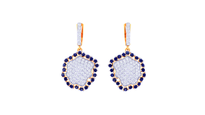 Sapphire Scalloped Earrings In Gold With Artistic Contour - 1.69 Ct Diamonds