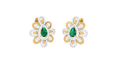 Emerald Teardrop Diamond Halo Stud Earrings In Gold – 1.01 Ct