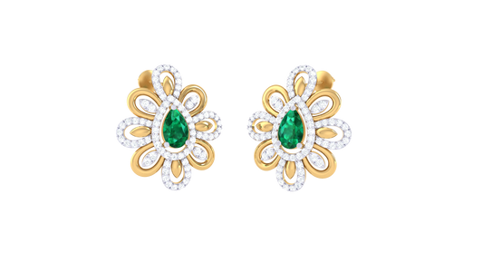 Emerald Teardrop Diamond Halo Stud Earrings In Gold – 1.01 Ct