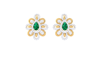 Emerald Teardrop Diamond Halo Stud Earrings In Gold – 1.01 Ct