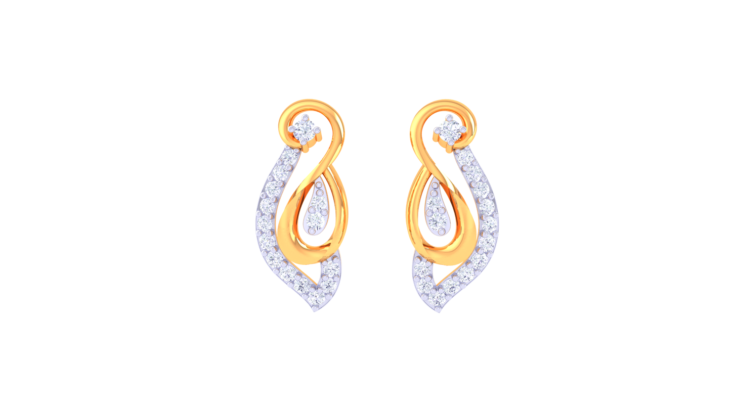 Swirl Elegance Stud Earrings In Yellow Gold - 0.22 Ct Sparking Diamonds