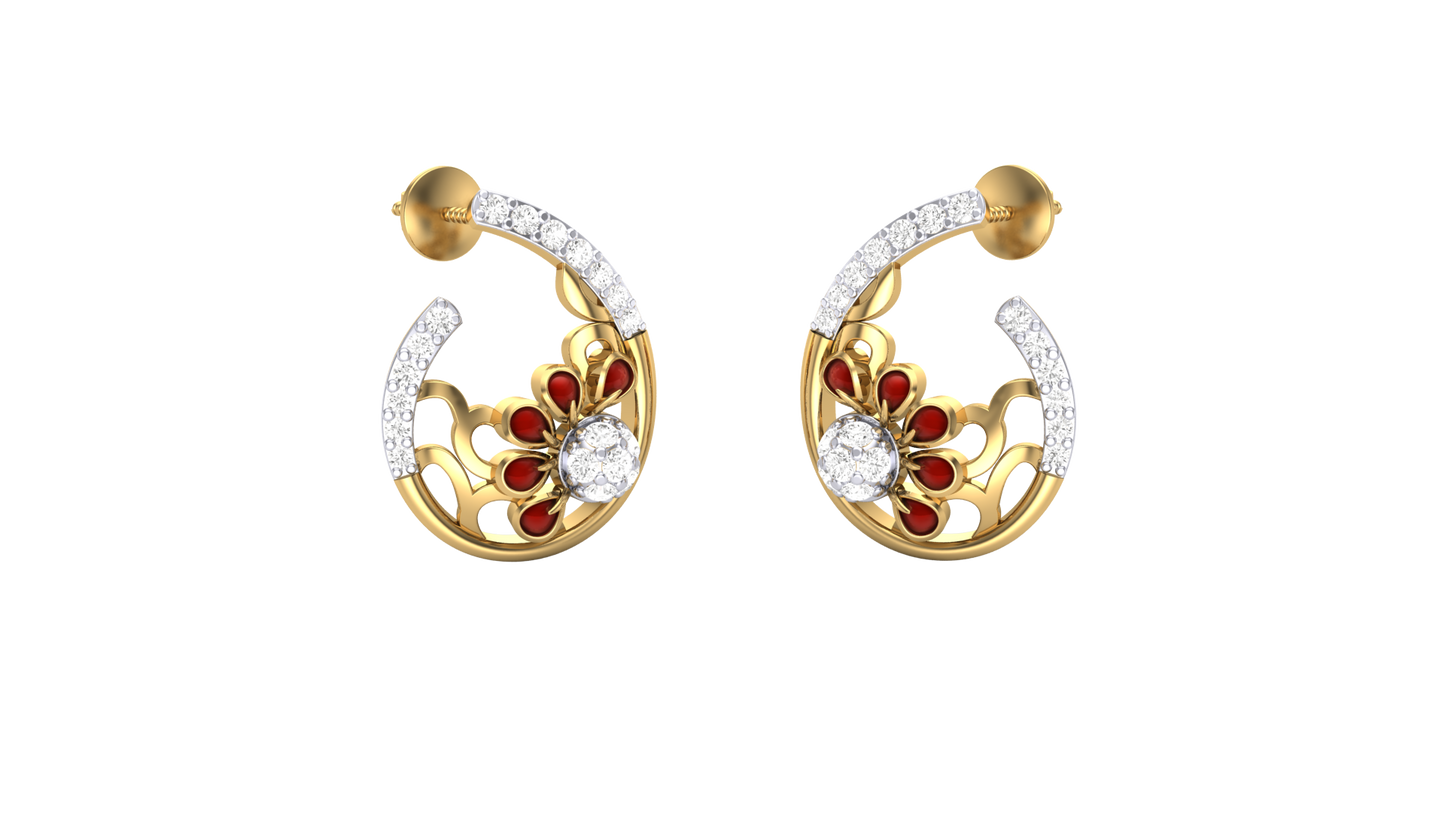 Rose Petal Stud Earrings - 0.26 Sparkling Round Diamons In Yellow Gold