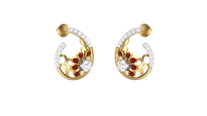 Rose Petal Stud Earrings - 0.26 Sparkling Round Diamons In Yellow Gold