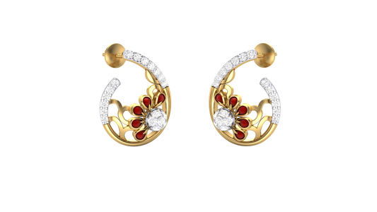 Rose Petal Stud Earrings - 0.26 Sparkling Round Diamons In Yellow Gold