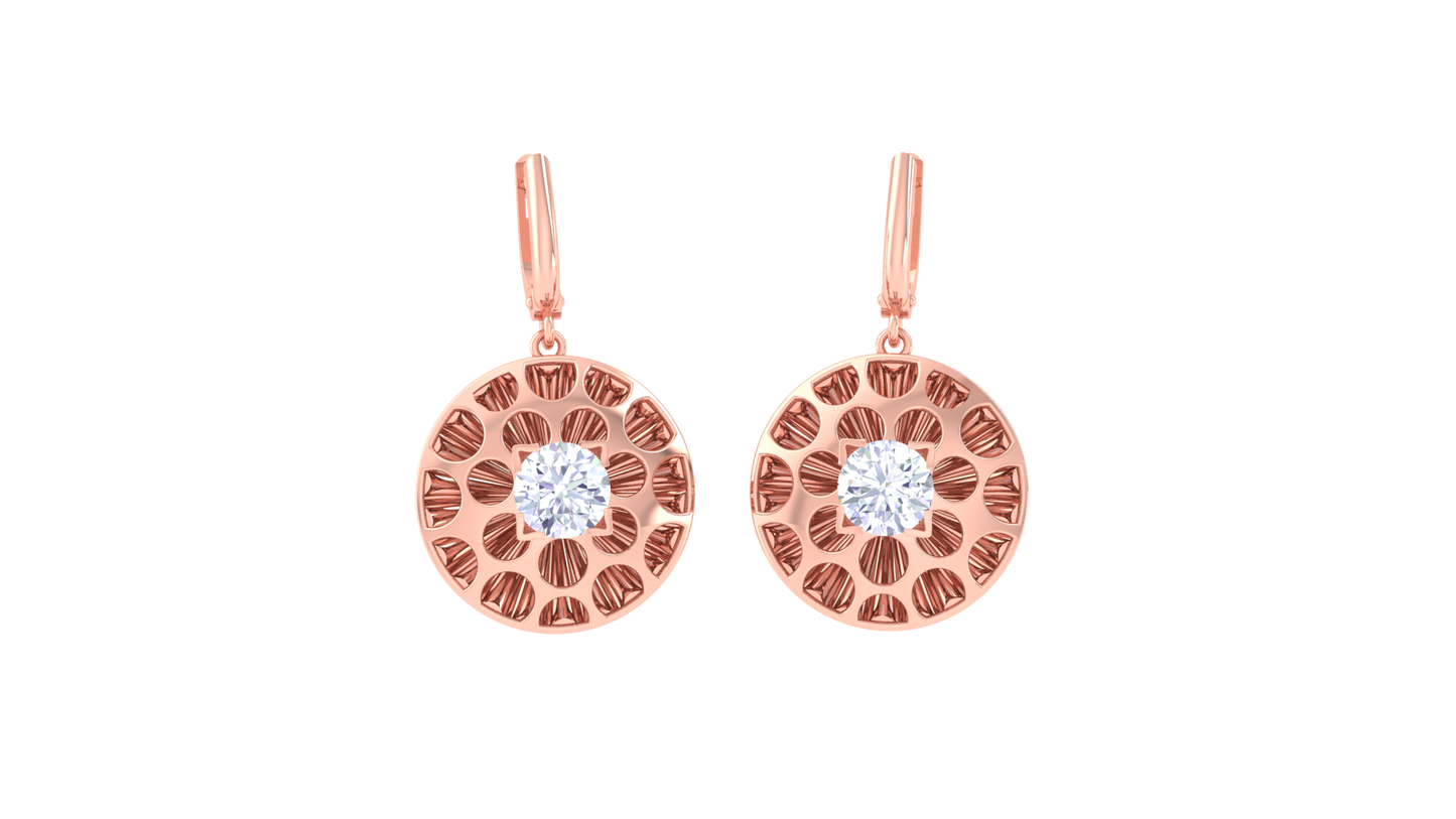 Floral Halo Rose Gold Hoop Earrings - 0.64 Ct Diamond Centerpiece