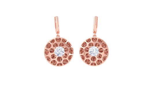 Floral Halo Rose Gold Hoop Earrings - 0.64 Ct Diamond Centerpiece