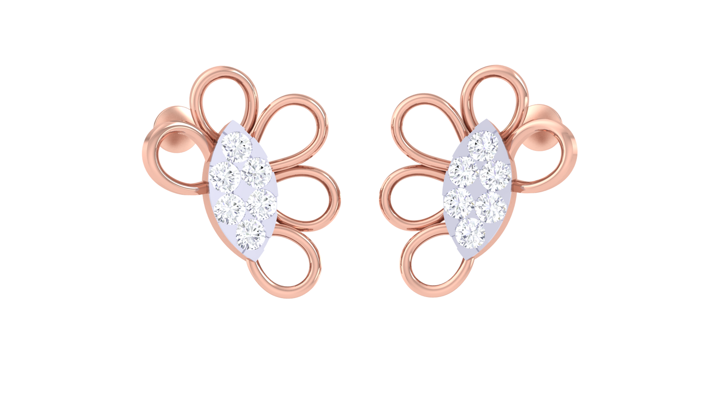 0.48 Ct - Floral Arc Diamond Stud Earrings